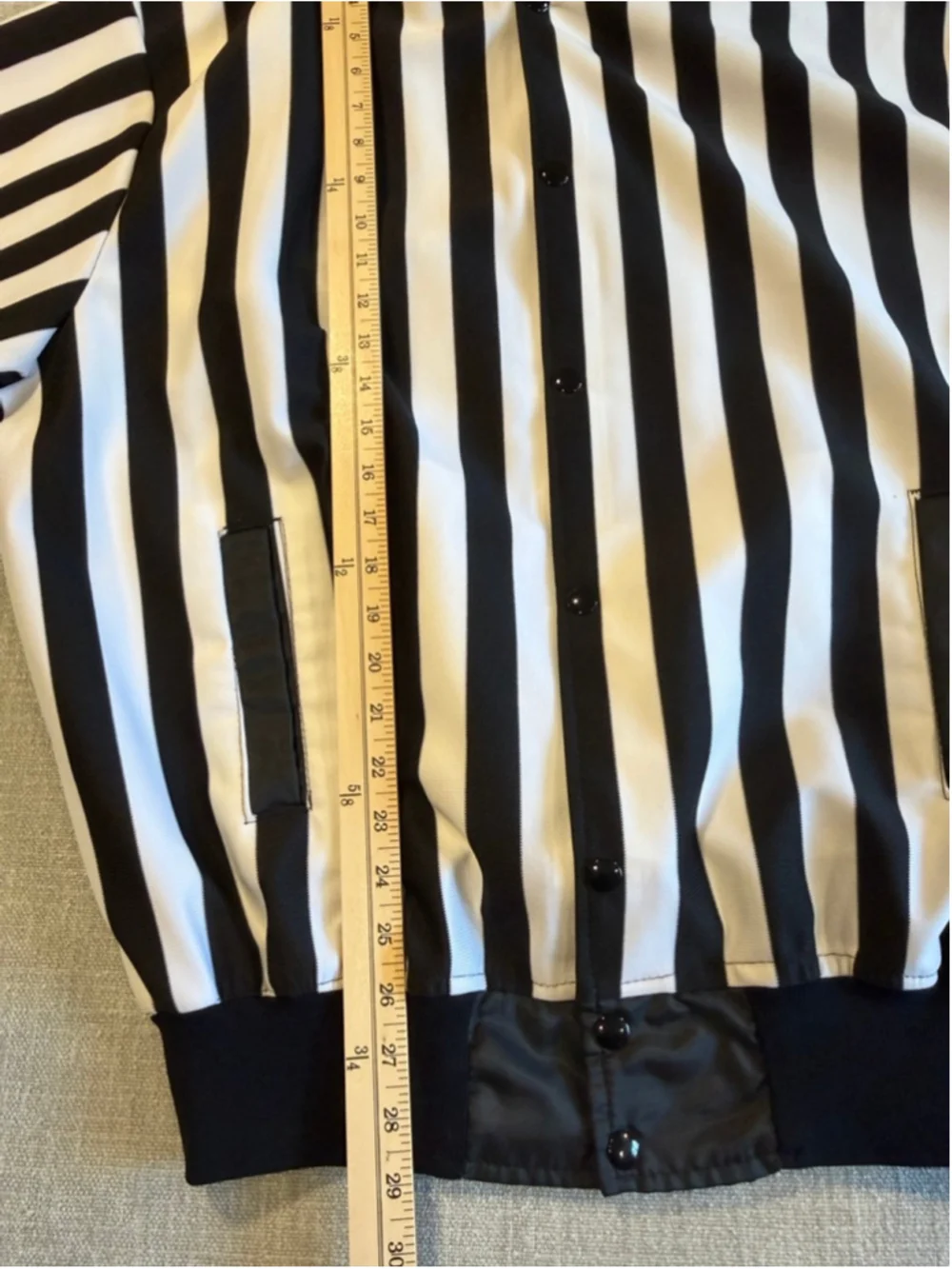 Honig's Referee Jacket Black White Striped Snap Button Closure large up Pockets